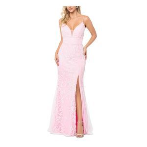 BETSY & ADAM Womens Pink Lined Tie Back Spaghetti Strap Sheath Dress 12